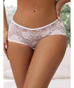 Sextoys, sexshop, loveshop, lingerie sexy : Strings & Boxers : Culotte Lacet sans Entrejambe Blanc