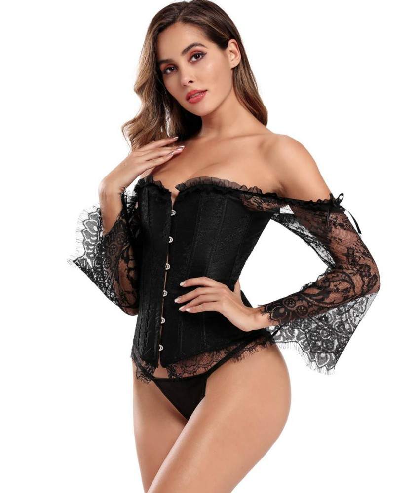 Sextoys, sexshop, loveshop, lingerie sexy : Bustiers et Corsets : Corset bustier Sexy manche longue dentelle S