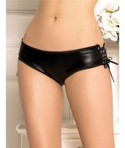 Sextoys, sexshop, loveshop, lingerie sexy : Lingerie sexy grande taille : Culotte femme vinyle noir ouverte 5XL