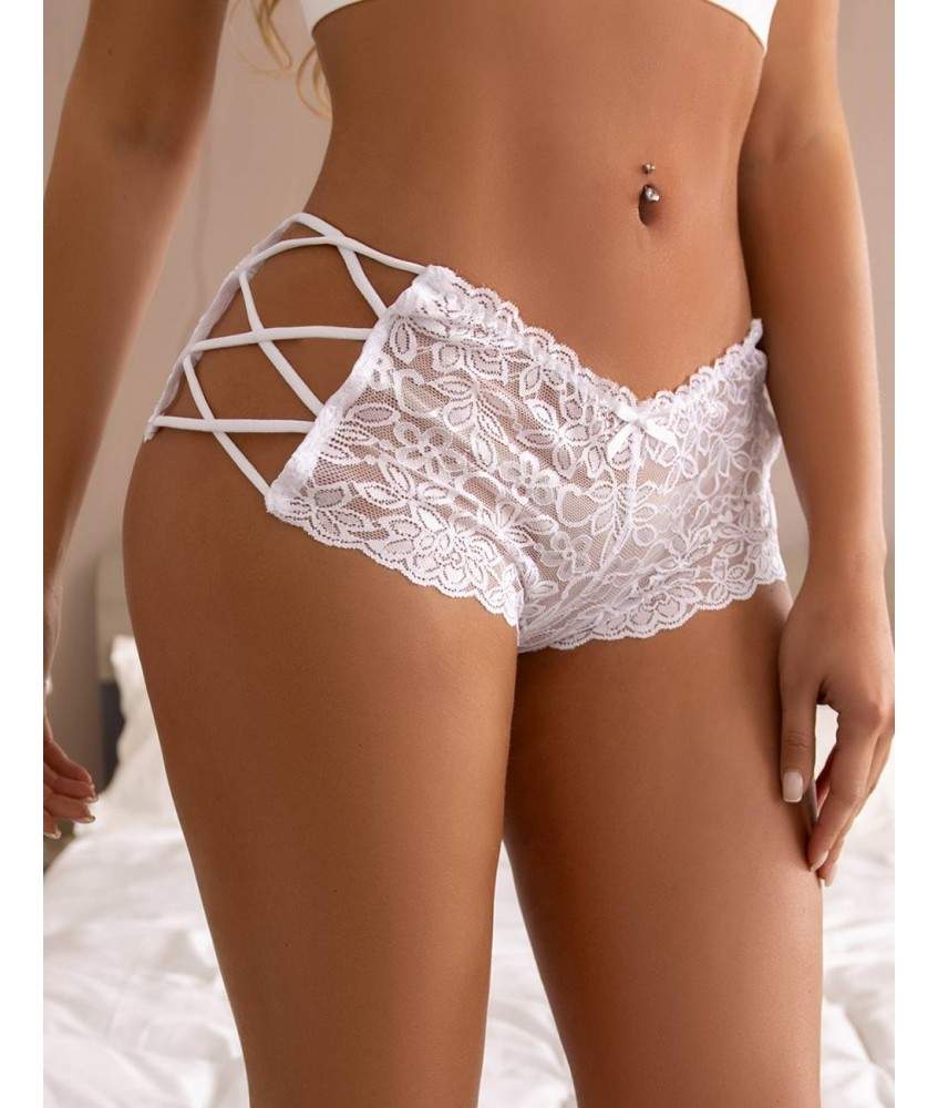 Sextoys, sexshop, loveshop, lingerie sexy : Strings & Boxers : Sexy String dentelle blanc avec laçage sur les côtés