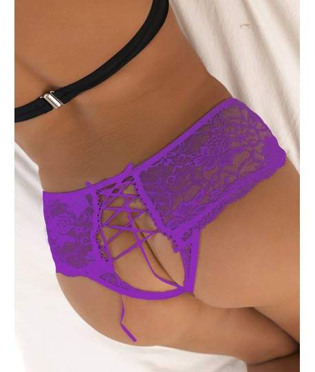 Sextoys, sexshop, loveshop, lingerie sexy : Strings & Boxers : Culotte Lacet sans Entrejambe Violet