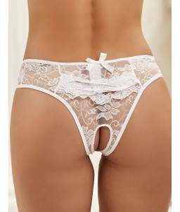 Sextoys, sexshop, loveshop, lingerie sexy : Lingerie sexy grande taille : Culotte ouverte en dentelle blanche L/XL