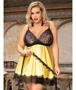 Sextoys, sexshop, loveshop, lingerie sexy : Déshabillés : Ensemble Déshabillé Noir et or 4XL/5XL