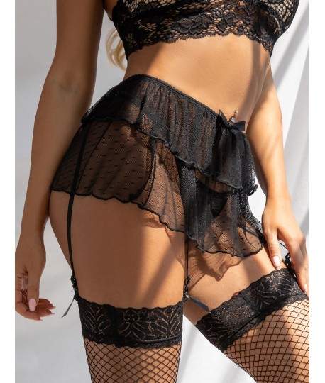 Sextoys, sexshop, loveshop, lingerie sexy : Porte jarretelles : porte jarretelle avec mini jupe en voile noir