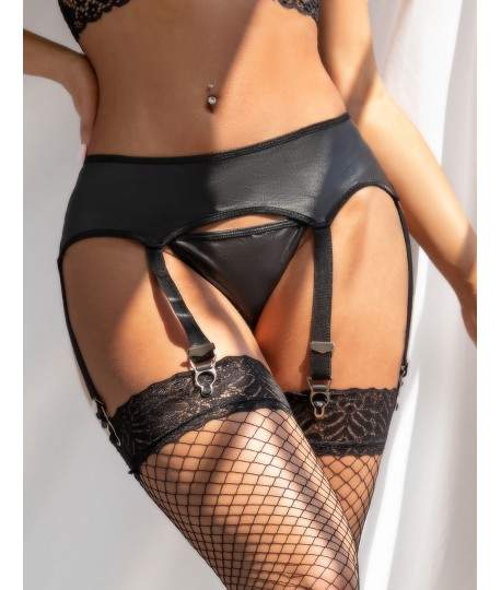 Sextoys, sexshop, loveshop, lingerie sexy : Lingerie sexy grande taille : Sexy Porte-jarretelles Noir simili cuir XL