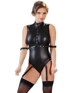 Sextoys, sexshop, loveshop, lingerie sexy : Lingerie Style Cuir & Vinyle Femme : Body sexy simili cuir noir S/M