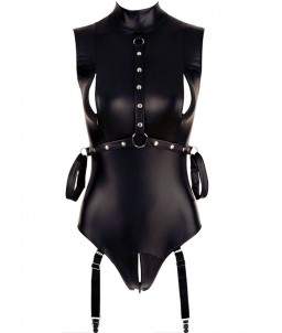 Sextoys, sexshop, loveshop, lingerie sexy : Lingerie Style Cuir & Vinyle Femme : Body sexy simili cuir noir S/M