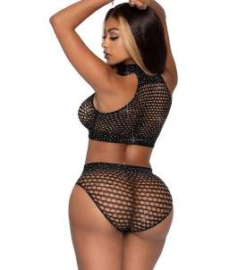 Sextoys, sexshop, loveshop, lingerie sexy : Ensemble lingerie sexy : Ensemble résille noir sexy strass TU