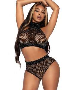 Sextoys, sexshop, loveshop, lingerie sexy : Ensemble lingerie sexy : Ensemble résille noir sexy strass TU