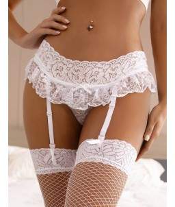 Sextoys, sexshop, loveshop, lingerie sexy : Porte jarretelles : Sexy Porte Jarretelles Blanc et String ouvert S/M