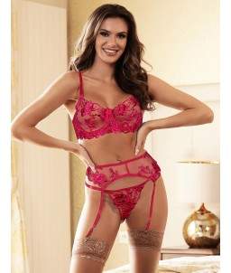 Sextoys, sexshop, loveshop, lingerie sexy : Lingerie sexy grande taille : Ensemble Lingerie Rose sexy 3 pièces L/XL