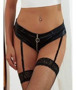 Sextoys, sexshop, loveshop, lingerie sexy : Lingerie sexy grande taille : Sexy shorty Porte-jarretelles Noir simili cuir XL