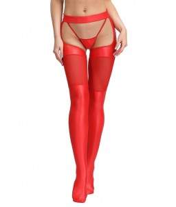 Sextoys, sexshop, loveshop, lingerie sexy : Bas & Collants : Sexy Bas Vinyle rouge avec string