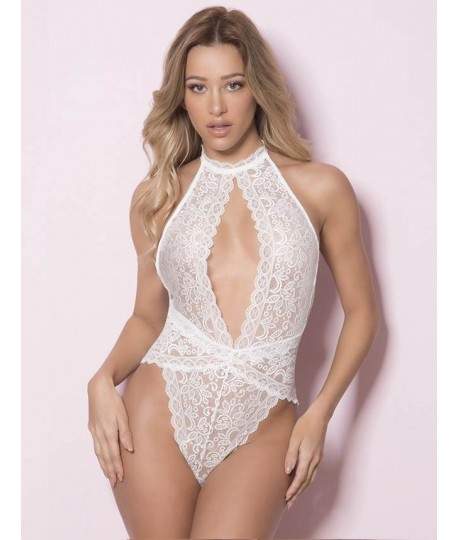Sextoys, sexshop, loveshop, lingerie sexy : Bodys & Teddys : Body sexy Blanc dentelle décolleté S/M