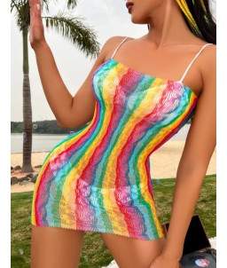 Sextoys, sexshop, loveshop, lingerie sexy : Robes sexy : Robe Bustier résille Rainbow sexy S/M