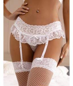 Sextoys, sexshop, loveshop, lingerie sexy : Lingerie sexy grande taille : Sexy Porte Jarretelles Blanc et String ouvert XXL