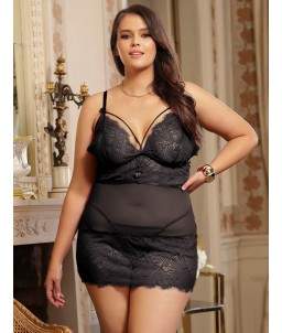 Sextoys, sexshop, loveshop, lingerie sexy : Lingerie sexy grande taille : Jolie Nuisette en Dentelle Noire 3XL