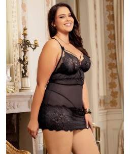 Sextoys, sexshop, loveshop, lingerie sexy : Lingerie sexy grande taille : Jolie Nuisette en Dentelle Noire 3XL