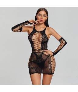 Sextoys, sexshop, loveshop, lingerie sexy : Robes sexy : Robe et gants résille noir sexy TU