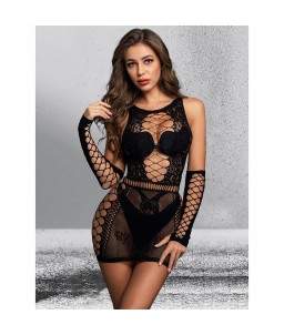 Sextoys, sexshop, loveshop, lingerie sexy : Robes sexy : Robe et gants résille noir sexy TU