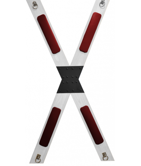 Sextoys, sexshop, loveshop, lingerie sexy : Croix de st andré : Croix de St andré Luxe Bois blanc cuir rouge - France