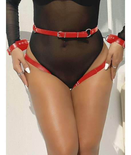 Sextoys, sexshop, loveshop, lingerie sexy : Harnais bdsm : Bracelet rouge bondage, boucle jambe et chaîne de taille