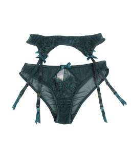 Sextoys, sexshop, loveshop, lingerie sexy : Porte jarretelles : Ensemble culotte Porte-jarretelles vert S/M