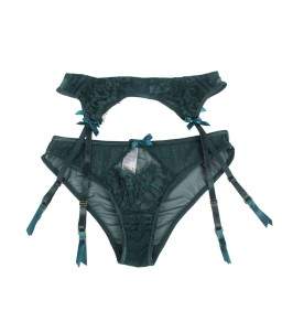 Sextoys, sexshop, loveshop, lingerie sexy : Porte jarretelles : Ensemble culotte Porte-jarretelles vert