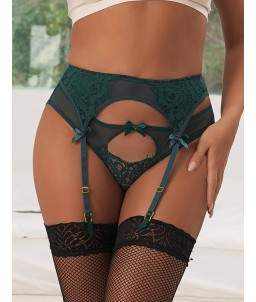 Sextoys, sexshop, loveshop, lingerie sexy : Porte jarretelles : Ensemble culotte Porte-jarretelles vert S/M