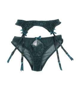 Sextoys, sexshop, loveshop, lingerie sexy : Porte jarretelles : Ensemble culotte Porte-jarretelles vert XL