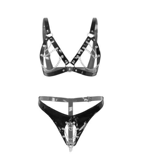 Sextoys, sexshop, loveshop, lingerie sexy : LINGERIE STYLE CUIR & VINYLE FEMME : Ensemble Simili cuir