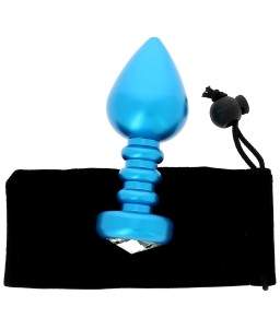 Sextoys, sexshop, loveshop, lingerie sexy : Rosebud - bijou anal : Plug anal bleu strié en aluminium Ø 3,8 cm - 132 grammes