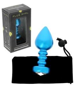 Sextoys, sexshop, loveshop, lingerie sexy : Rosebud - bijou anal : Plug anal bleu strié en aluminium Ø 3,8 cm - 132 grammes