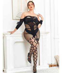 Sextoys, sexshop, loveshop, lingerie sexy : Lingerie sexy grande taille : Combinaison Résille Sexy Manches Longues XL