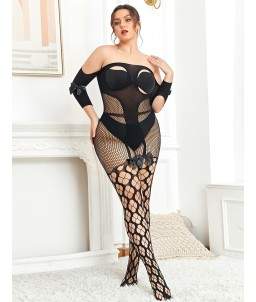 Sextoys, sexshop, loveshop, lingerie sexy : Lingerie sexy grande taille : Combinaison Résille Sexy Manches Longues XL