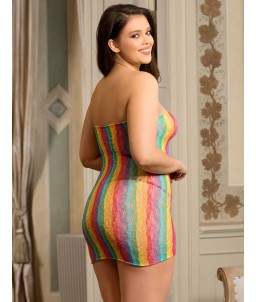 Sextoys, sexshop, loveshop, lingerie sexy : Lingerie sexy grande taille : Robe Bustier résille Rainbow sexy L/XL