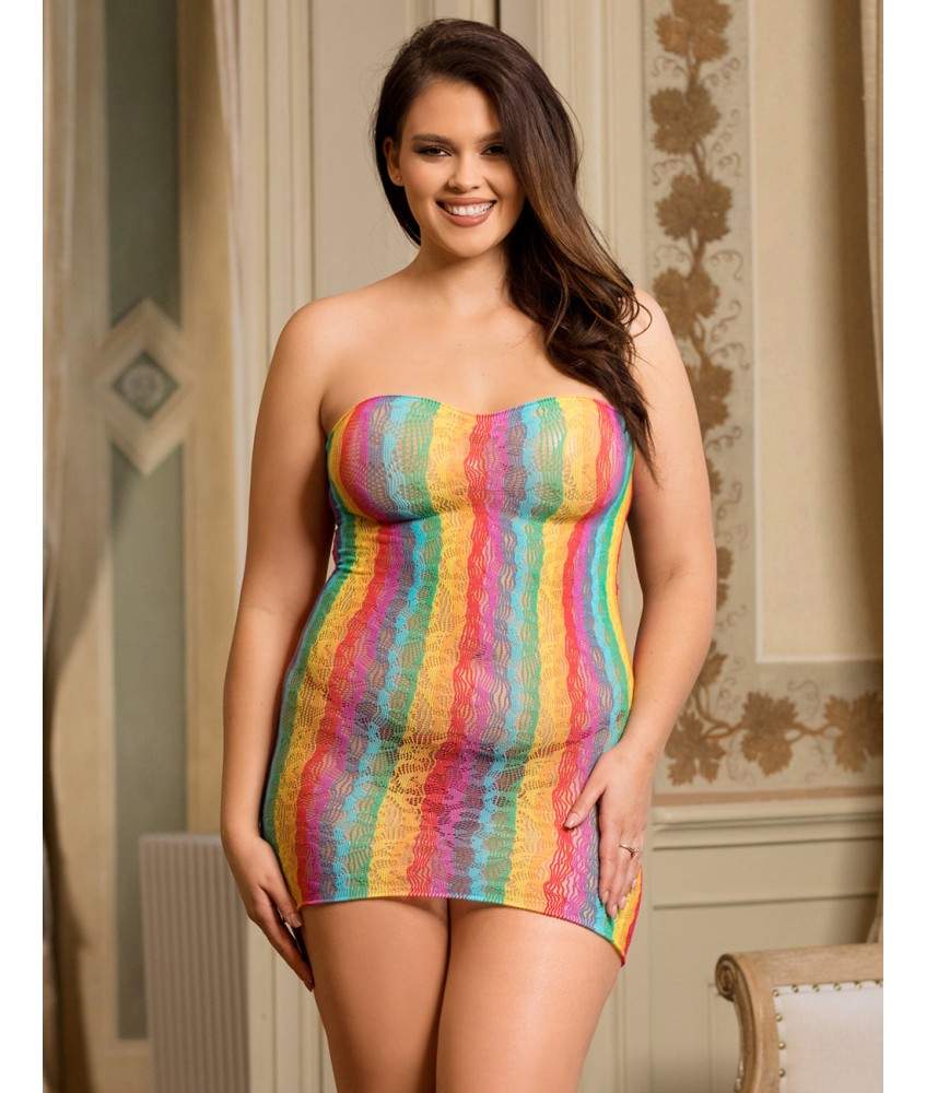 Sextoys, sexshop, loveshop, lingerie sexy : Lingerie sexy grande taille : Robe Bustier résille Rainbow sexy L/XL