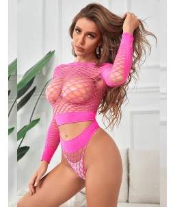 Sextoys, sexshop, loveshop, lingerie sexy : Ensemble lingerie sexy : Ensemble résille rose fluo sexy S/M