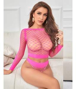 Sextoys, sexshop, loveshop, lingerie sexy : Ensemble lingerie sexy : Ensemble résille rose fluo sexy S/M