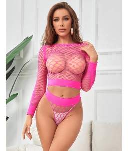 Sextoys, sexshop, loveshop, lingerie sexy : Ensemble lingerie sexy : Ensemble résille rose fluo sexy S/M