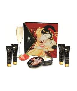 Sextoys, sexshop, loveshop, lingerie sexy : Coffret et Massage : Kit erotic art vin petillant à la fraise Shunga