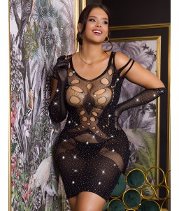 Sextoys, sexshop, loveshop, lingerie sexy : Lingerie sexy grande taille : Robe brillante sexy résille XL