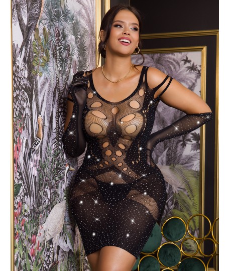 Sextoys, sexshop, loveshop, lingerie sexy : Lingerie sexy grande taille : Robe brillante sexy résille XL
