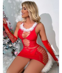 Sextoys, sexshop, loveshop, lingerie sexy : Robes sexy : Robe sexy résille Rouge noel