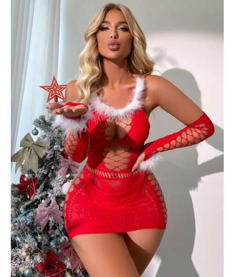Sextoys, sexshop, loveshop, lingerie sexy : Robes sexy : Robe sexy résille Rouge noel