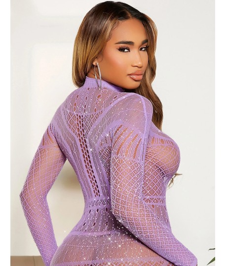 Sextoys, sexshop, loveshop, lingerie sexy : Robes sexy : Robe brillante violette sexy résille