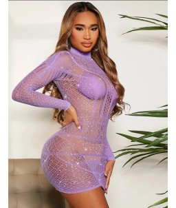 Sextoys, sexshop, loveshop, lingerie sexy : Robes sexy : Robe brillante violette sexy résille
