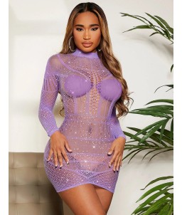 Sextoys, sexshop, loveshop, lingerie sexy : Robes sexy : Robe brillante violette sexy résille