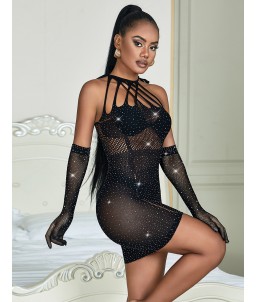 Sextoys, sexshop, loveshop, lingerie sexy : Robes sexy : Robe sexy résille strass noir M