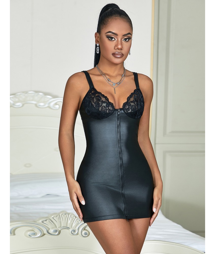 Sextoys, sexshop, loveshop, lingerie sexy : Robes sexy : Robe sexy simili cuir fermeture éclair